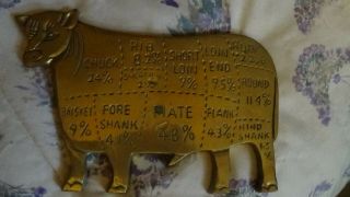 Vintage Butcher Shop Beef Cuts Solid Brass Cow.