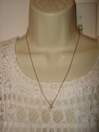Vintage 20 " L 14k Yellow Gold Diamond Little Heart Rope Chain Pendant Necklace