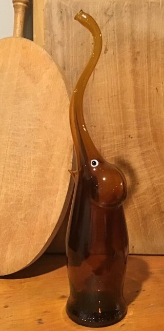 Hand Blown Art Glass Elephant Figurine From Brown Beer Bottle Ofak
