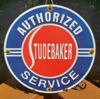 Vintage Studebaker Car & Truck Service 11 3/4 " Porcelain Metal Gasoline Oil Sign
