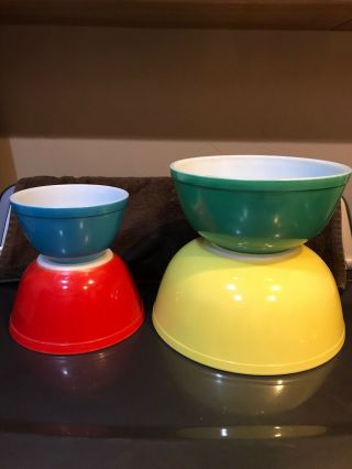 Vintage Pyrex Primary Colors Complete Set Of 4 Mixing Bowls 401,  402,  403,  404