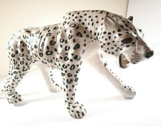 Snow Cat Tiger White Panther Figurine Paper Mache Wood Type Crafted Decoration