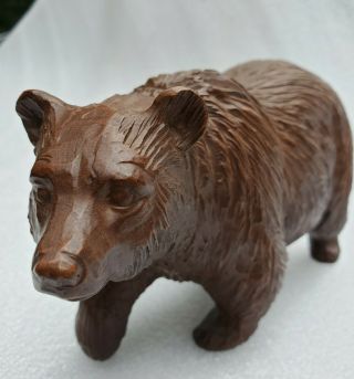 Vintage Carved Wood Bear Statue Black Forest Style,  Heavy 1 Lb,  7 " X 4 " Signed