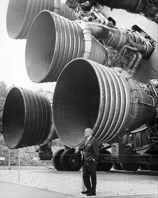Dr.  Von Braun And Prototype Saturn V F - 1 Engines 11x14 Silver Halide Photo Print