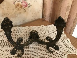 Antique Vintage Brass Hat Coat Double Hook Wall Mount Torch Ornate