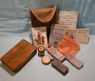 Vintage Boy Scouts Of America First Aid Kit,  Bauer & Black 1930s Canvas Case