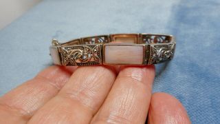 Vintage Sterling Silver Bracelet Set With Mother Of Pearl & Marcasite N9995