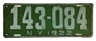 York 1922 License Plate,  143 - 084,  Paint,  Antique,  Garage Sign