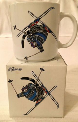 B.  Kliban Cat Ski Skiing Mug 1989 Vintage Stock Rare Design