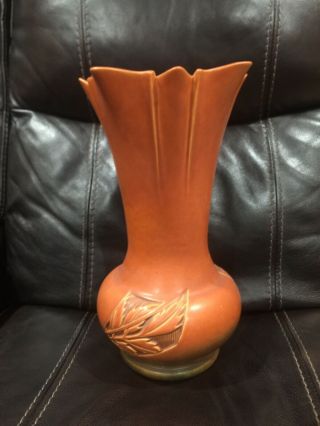 Vintage Roseville Silhouette Red Art Deco Vase 789 - 14 Brown 14 5/8 " Tall