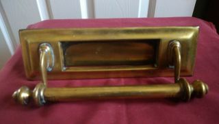 Antique Late Victorian Solid Brass Letter Box & Door Pull Good Solid