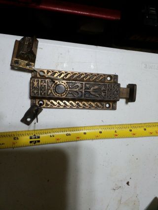 Antique Vintage Dead Bolt Door Lock Black Cast Iron With Brass