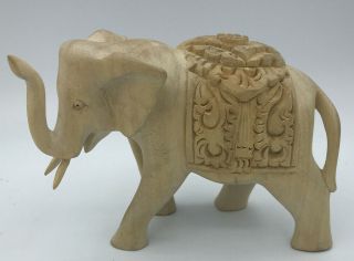 Vintage Wooden Hand Carved White Elephant Figurine Statue 5x4 " Hard_8s_magic