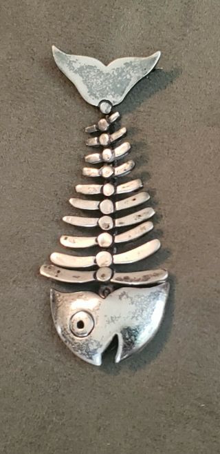 Vintage Antonio Pineda Mexico Taxco Mid - Century Sterling Silver Fish Brooch Pin