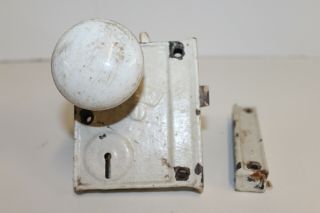 Vintage Antique Old Door Lock With Set Of White Porcelain Door Knobs