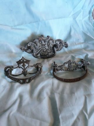Set Of Three Antique Brass Drawer Pulls With Iron Bail Handle Victorian C 1900