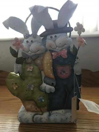Home Interiors Tin Punch Easter Bunny Candle Holder