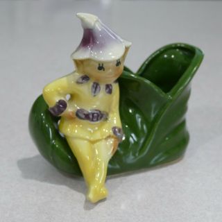 Vintage Shawnee Usa 765 Pixie Elf Green Shoe Planter Has Been Repaired