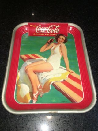 Vintage 1939 Coca - Cola Serving Tray Pin - Up Girl Diving Board Collectable