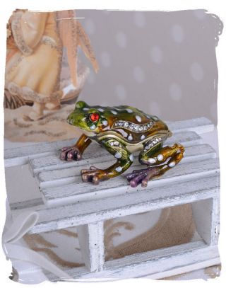 Jewelry Box Frog Prince Crown Pill Box Case Faberge Frog Metall In A Gift Box