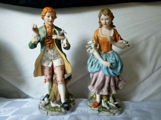 Vintage Capodimonte Boy And Girl With Birds Hand Painted Figure Figurines