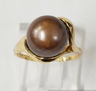 14k Gold Chocolate 10mm South Sea Cultured Pearl Vintage Ring Size 5.  75