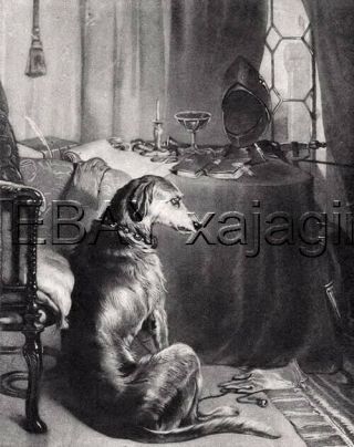 Dog Irish Wolfhound Waiting For Return Of Master,  Landseer Antique Print 1870s