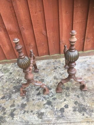Stunning Arts And Crafts Style Fire Side Cast Iron Fire Dogs,  Andirons.