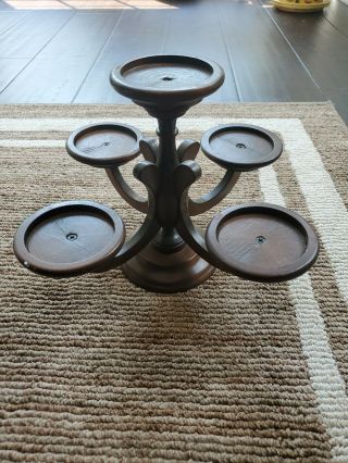 Vintage Wood Candelabra Four Arms And Center Holds Five Candles Mid Century