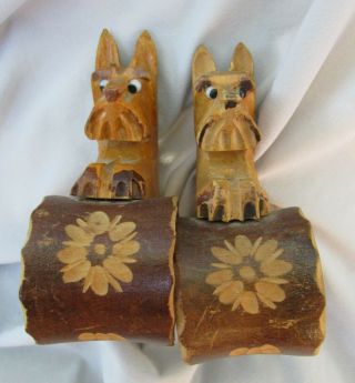 Vintage German Or Austrian Carved Wood Scotty Dog Schnauzer Napkin Holders