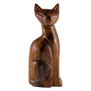 Unique Hand Carved Ironwood Sitting Cat Figurine Wood Carving 5.  25 " High