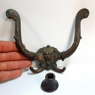 Antique Victorian Lions Head Hall Tree Hook Coat & Hat Copper Plate On Cast Iron
