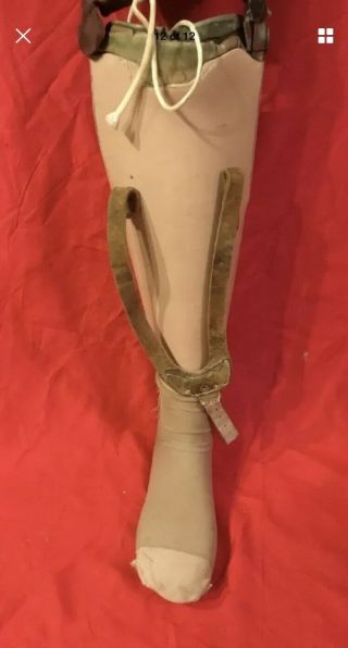 Vintage Artificial Prosthetic Leg W/ Leather Thigh Top