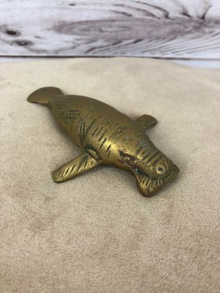 Vintage Solid Brass Manatee Figure; Paperweight; 5.  1” Long; 5.  9 Oz; Florida Gulf