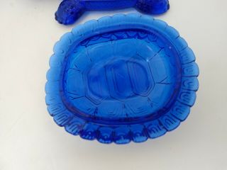 Vintage Cobalt Blue Glass Turtle Candy Dish /Trinket Box with Lid 3