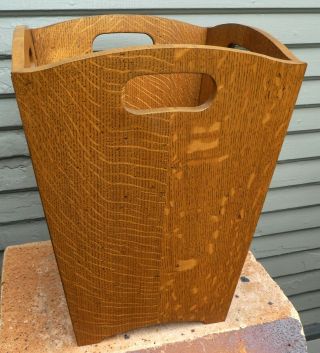 Vintage Arts Crafts Mission Style Quarter Sawn Oak Hardwood Wastebasket Bin