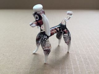 Hand Blown Murano Art Glass Dog Poodle Figurine Purple White 2.  5 " T