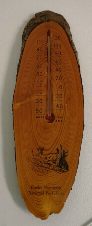 Vintage Rustic Rocky Mountain National Park.  Colorado Souvenir Thermometer 1950s