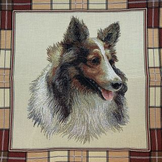 Sheltie Shetland Sheepdog Dog Belgian Tapestry 18” Square Plaid Border Gorgeous