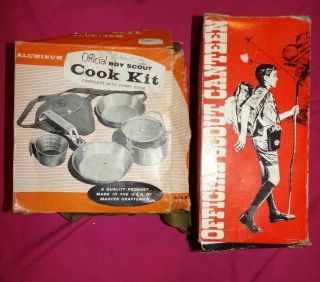 Vintage Boy Scout Official Mess Kit Pan Cook Set 1960 5 Piece Camping & Canteen