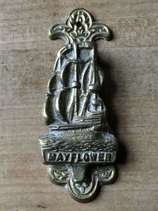 Vintage Brass Door Knocker Mayflower Sailboat Ship Nautical Small Antique