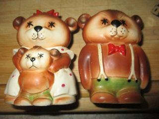 Vintage Papa Mama And Baby Bear Salt And Pepper Shakers Set Japan Star Eyes