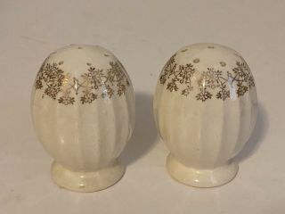 Vintage Egg Salt And Pepper Shakers With Gold Tone Painting Around Top