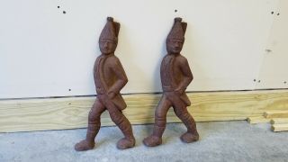 Antique Heavy Cast Iron Hessian Soldier Log Holder Fireplace Andirons