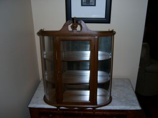 Vintage Butler Wall Curio Cabinet Curved Glass Mirror Back