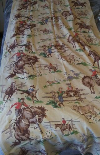 2 - 1950 ' s Vintage Cowboy Western Barkcloth Curtain Panels Fabric 70” X 34” Cabin 2