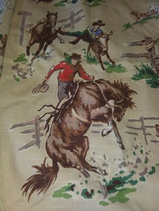 2 - 1950 ' s Vintage Cowboy Western Barkcloth Curtain Panels Fabric 70” X 34” Cabin 3