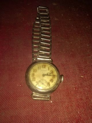Vtg Wwi I,  Ll Waltham Men Military Trench Watch Sterling Silver Case And Band