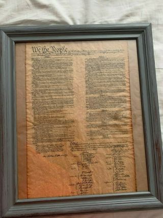Constitution Of The United States Of America Printed Parchment Paper Framed