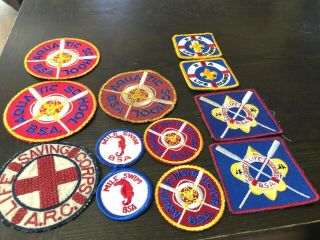 12 Scout Life Guard,  Aquatic School,  Mile Swim,  Life Saving Corps Patches Bv